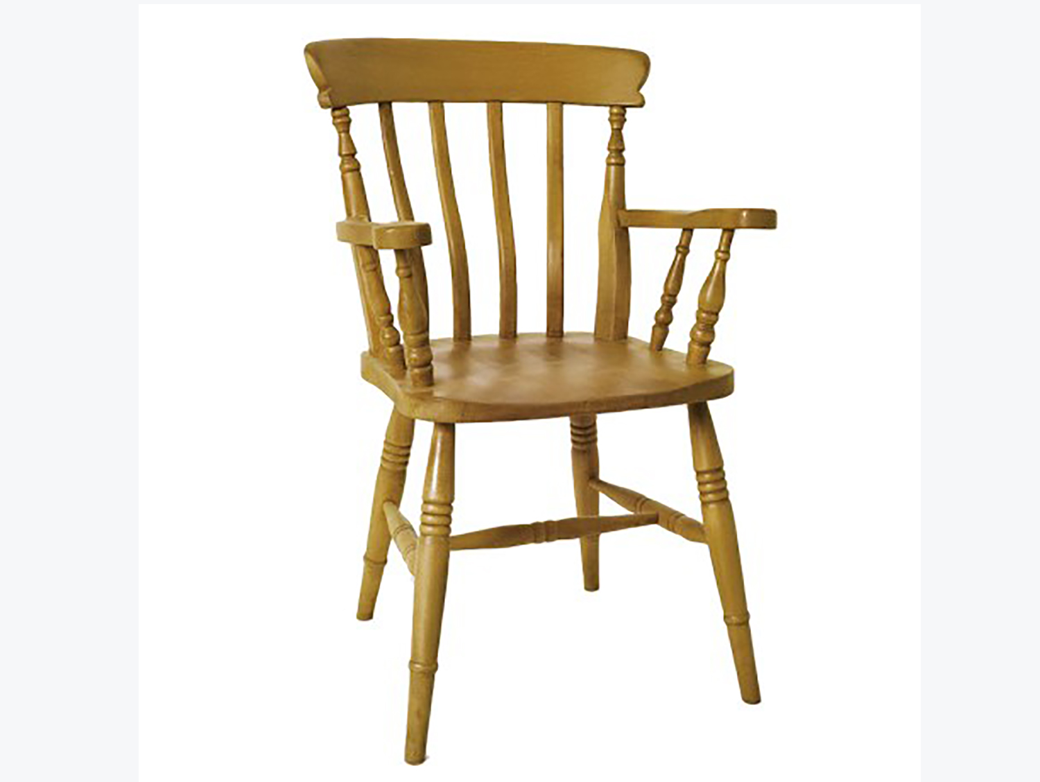 Beech High Backed Slat Style Solid Wooden Carver Dining Chair